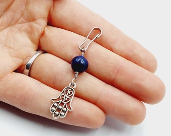 Hamsa Hand Cat or Dog Collar Charm with Lapis Lazuli Crystal ( Clip On / Add On)