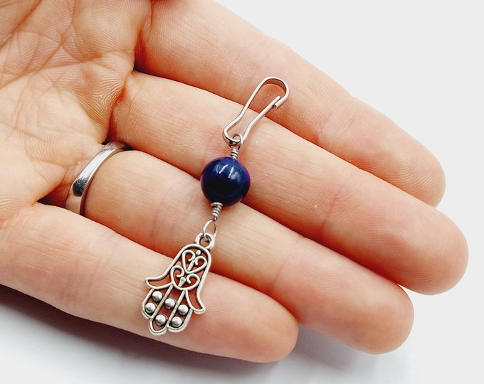 Hamsa Hand Cat or Dog Collar Charm with Lapis Lazuli Crystal ( Clip On / Add On)