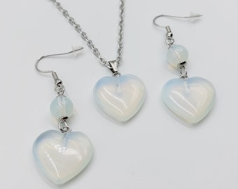 Opalite Heart Jewelry Set ( Necklace & Earrings)