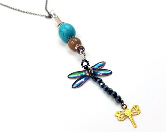 Dragonfly Rear View Mirror Charm with Gemstones (Car Accessory)