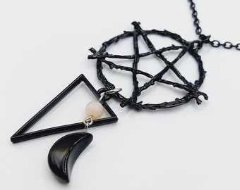 Pentagram Crescent Moon Necklace