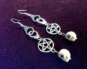 Inverted Pentagram Skull Earrings