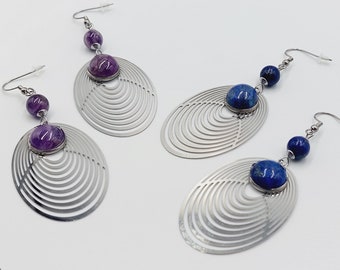 Crystal Oval Earrings (Stainless Steel with Amethyst or Lapis Lazuli)