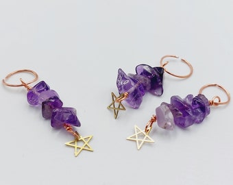 Amethyst Crystal Plant Charms with Pentagram (Copper Energetic Plant Accessories)