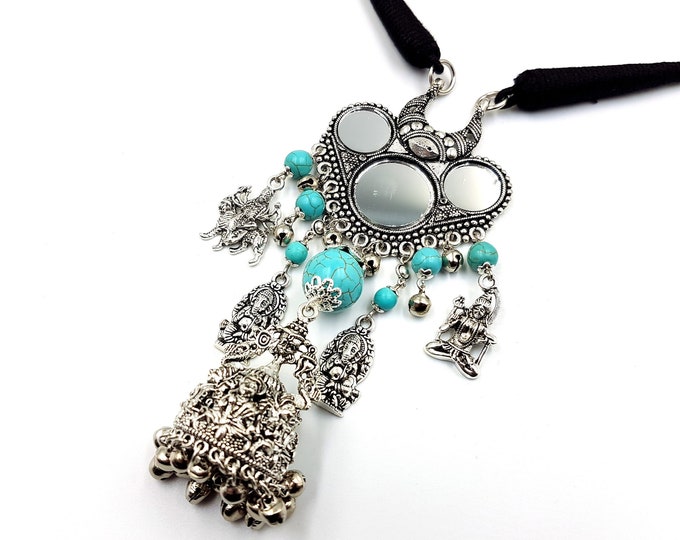 Vedic Hindu Triple Mirror Necklace (Shiva - Durga - Ganesh)