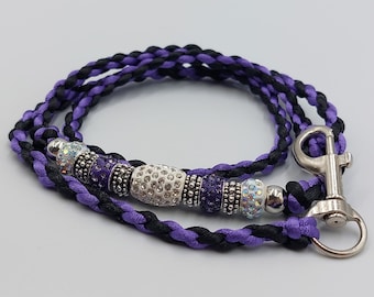 Showlead with Rhinestone Beads in Black & Purple Tone - (Small Dog Breed)