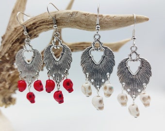 Gothic Skull Earrings (Red Turquoise or White Howlite Skull Options)