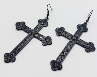 Victorian Black Budded Gothic Cross Earrings (2 Style Options)