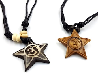 Yak Bone Black Pentagram Aum Necklace (2 Styles)