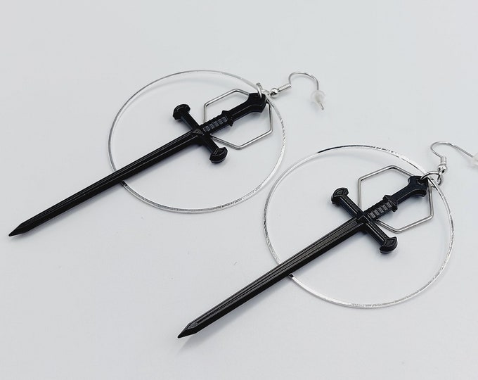 Magic Hexagon Ritual Sword Earrings