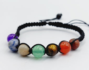 Seven Chakra Crystal Bracelet (Amethyst, Sodalite, Moonstone, Green Aventurine, Tigereye, Carnelian & Garnet)