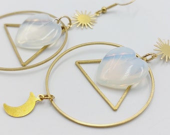 Sun & Moon Opalite Heart Earrings (Copper)