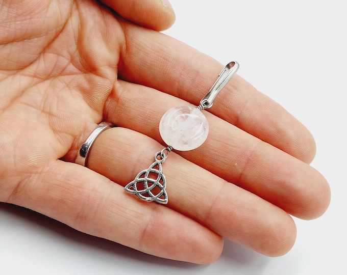 Triquetra Cat or Dog Collar Charm with Crystal Mountain Quartz Crystal ( Clip On / Add On)
