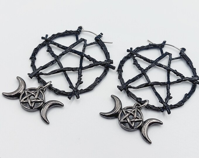 Hecate Triple Moon Goddess Hoop Style Earrings