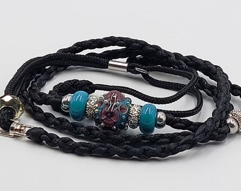 Braided Black Showlead with Glassbeads - (Small Dog Breed)