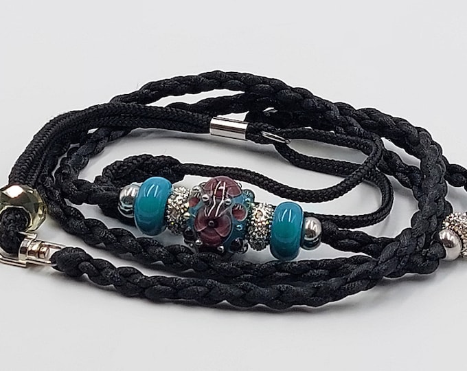 Braided Black Showlead with Glassbeads - (Small Dog Breed)