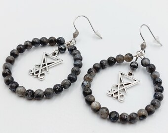 Sigil of Lucifer Labradorite Circle Earrings