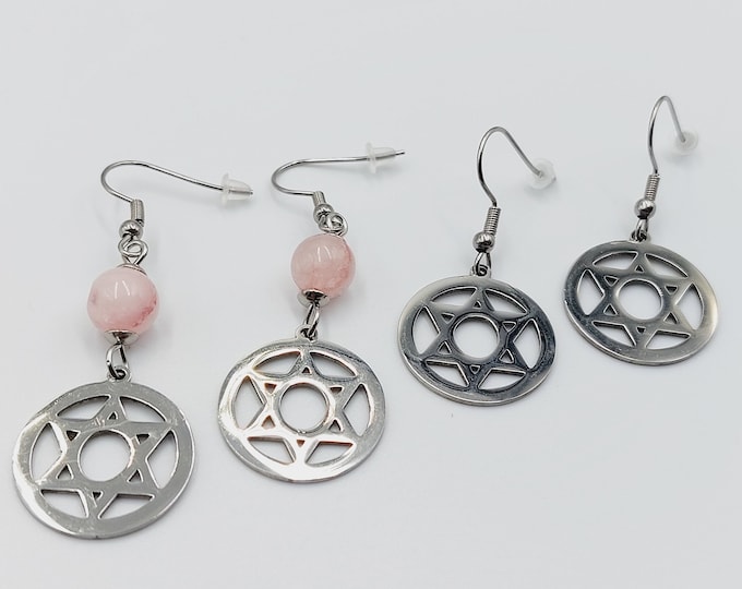 Star of Solomon Earrings (Clean or Rose Quartz Style)