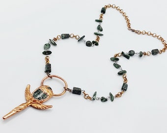 Seraphinite Winged Goddess Necklace (Electroformed Copper)