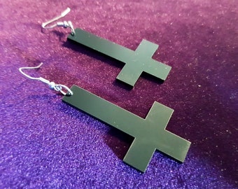 Black Inverted Cross Earrings