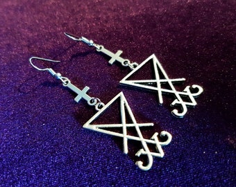 Luciferian Inverted Cross Earrings (2 Sizes)