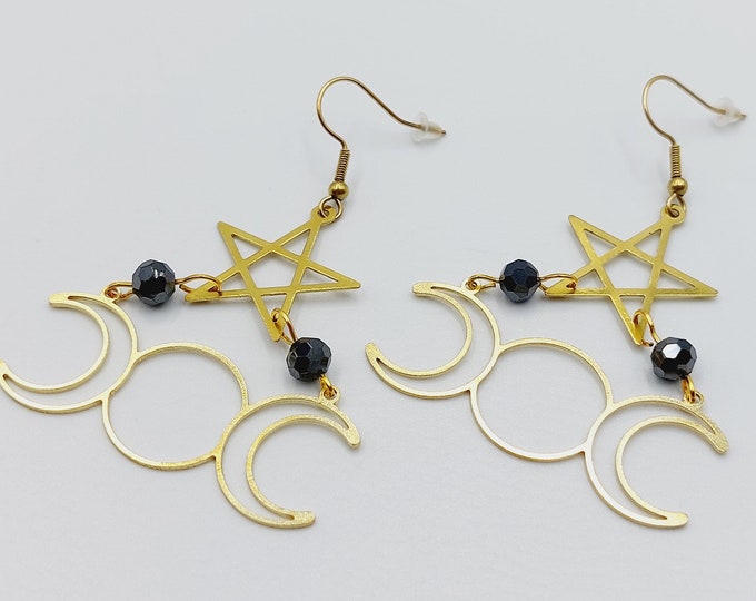 MoonGoddess Hecate Earrings with Hematite (Copper)