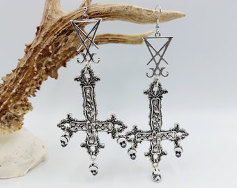 Luciferian Inverted Cross Earrings