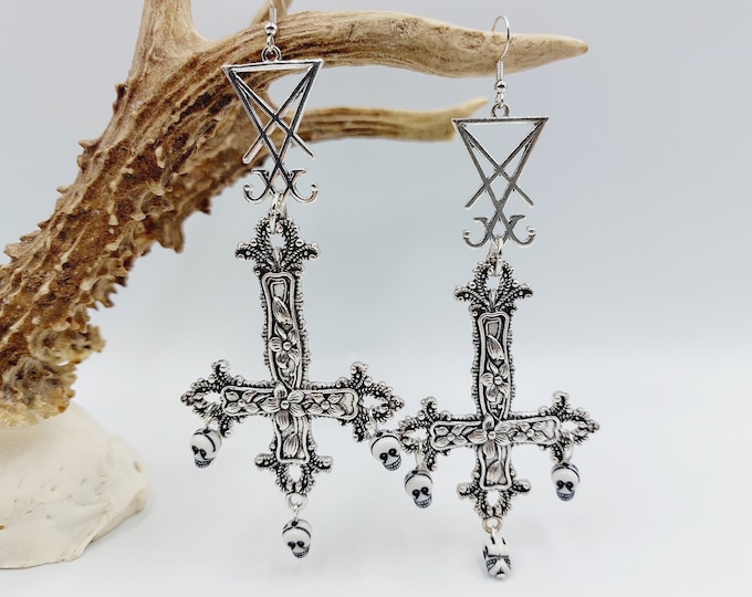 Luciferian Inverted Cross Earrings