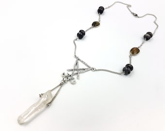 Sigil of Lucifer Crystal Quartz Necklace with Labradorite