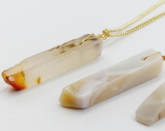 Dendritic Agate Crystal Pendant with 18K Gold Plated Chain (5 Pendant Options)