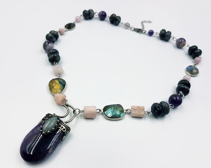 Crescent Moon Gemstone Necklace