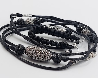 Black Showlead with Shiny Silver & Black Rhinestone Beads