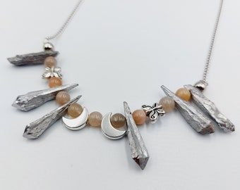 Electroplated Crystal Quartz Necklace with Moonstone