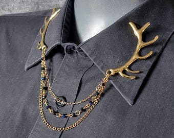 Antler Collar Pin in Gold Tone