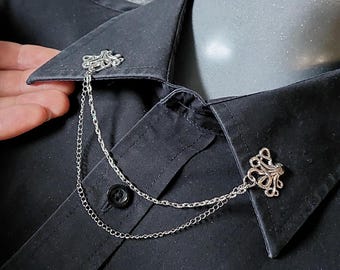 Chtulhu Octupus Collar Pin in Silver Tone