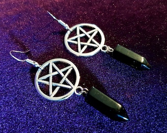 Inverted Pentagram Onyx Shard Earrings