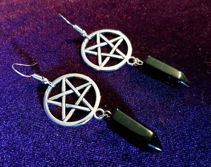 Inverted Pentagram Onyx Shard Earrings
