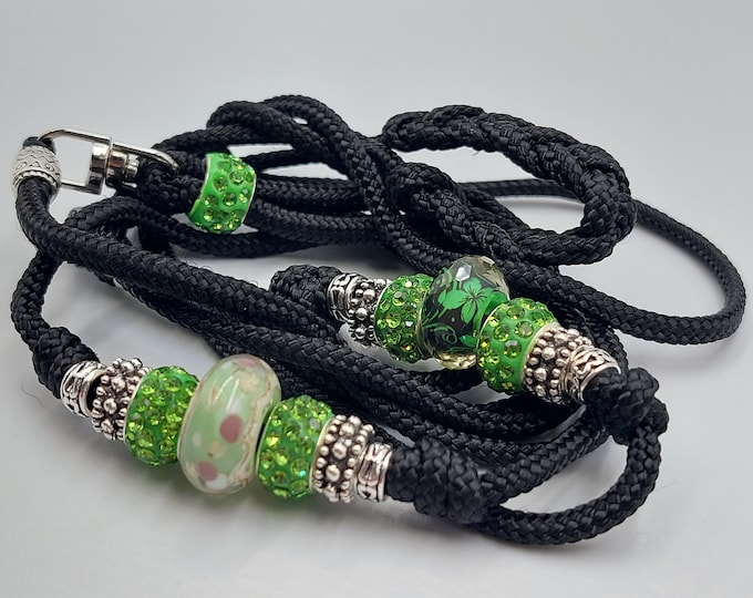 Black Showlead with Glassbead & Green Rhinestone Beads - (Small Dog Breed)