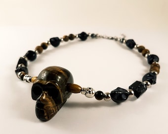 Tiger Eye Skull Choker