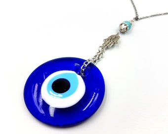 Big Nazar Evil Eye Hamsa Rear View Mirror Charm (Car Accessory)