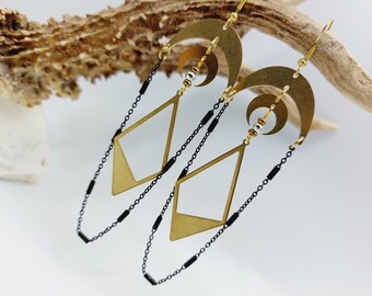 Abstract Copper Crescent Earrings