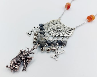 Luciferian Baphomet Necklace with Carnelian & Labradorite.