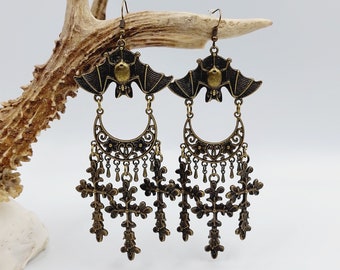 Victorian Triple Cross Earrings with Inverted Bat