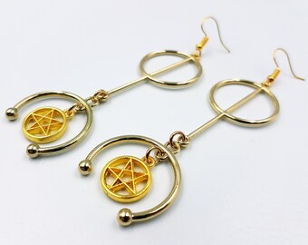 Elegant Long Inverted Pentagram Earrings