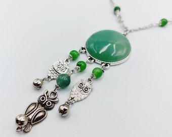 Green Aventurine Crystal Owl Necklace