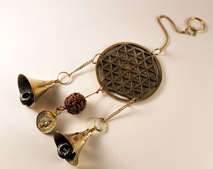 Flower of Life Rudraksha Seed Wind Bells - ( Eye of shiva, Shivas Teardrops)