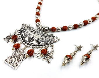 Vedic Hindu Durga Navratri Shiva Necklace & Earstuds Set