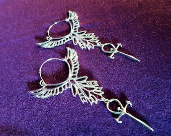 Phoenix Vampire Ankh Hoop Earrings