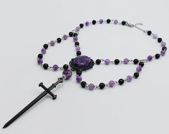 Gothic Amethyst Sword Necklace