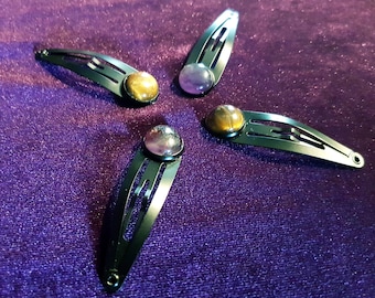 Amethyst / Tigereye Gemstone Hair Clips